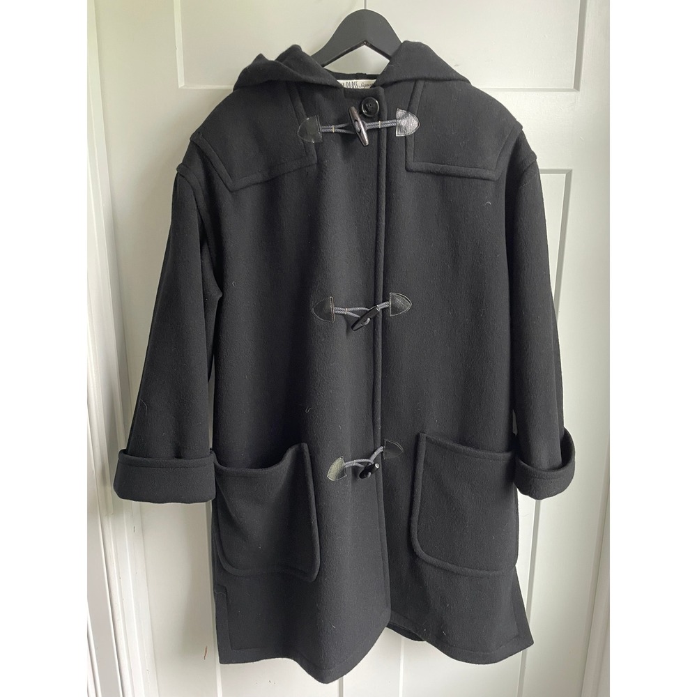 Vintage Bill Blass Wool Duffle Coat Hooded Toggle Black Jacket ILGWU USA Made 8